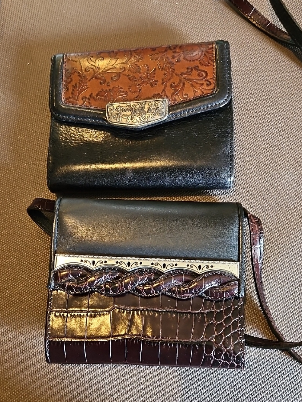 Brighton Black and Brown Embossed Leather Crossbody Wallet And Address Wallet